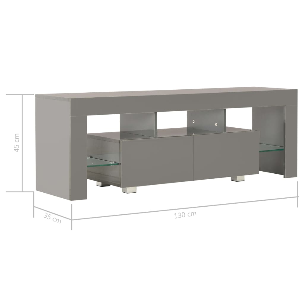 TV-Möbel Högglans Grå TV-Bänk LED-lampor 130x35x45 cm