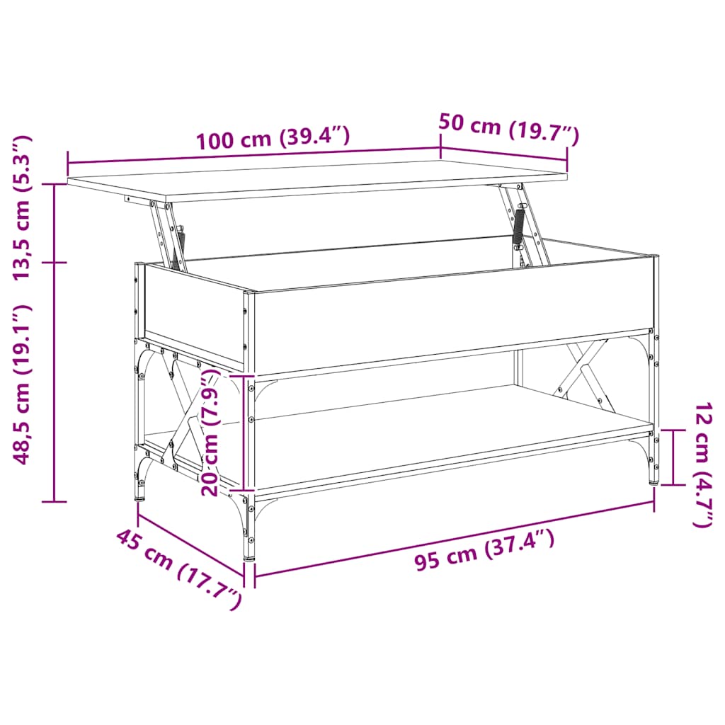 Soffbord Sonoma Ek 100x50x50 cm och metall