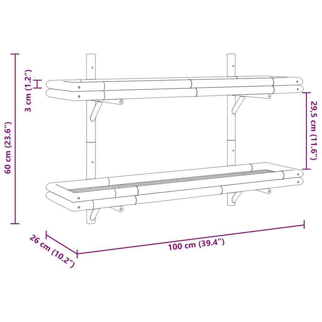 Vägghylla Brun med hylla 100 x 26 x 60 cm Bambu