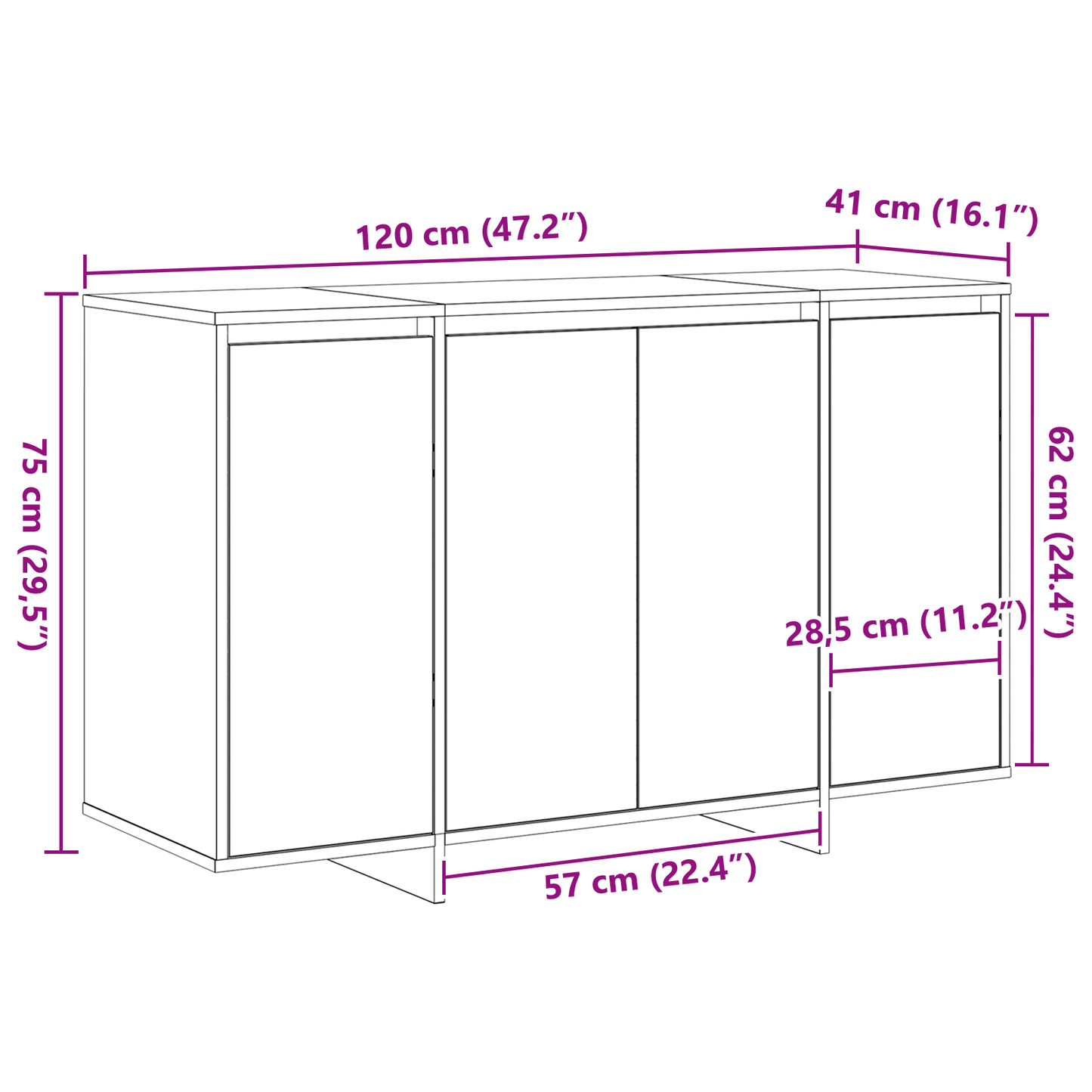 Skänk Vit 20 x 41 x 75 cm