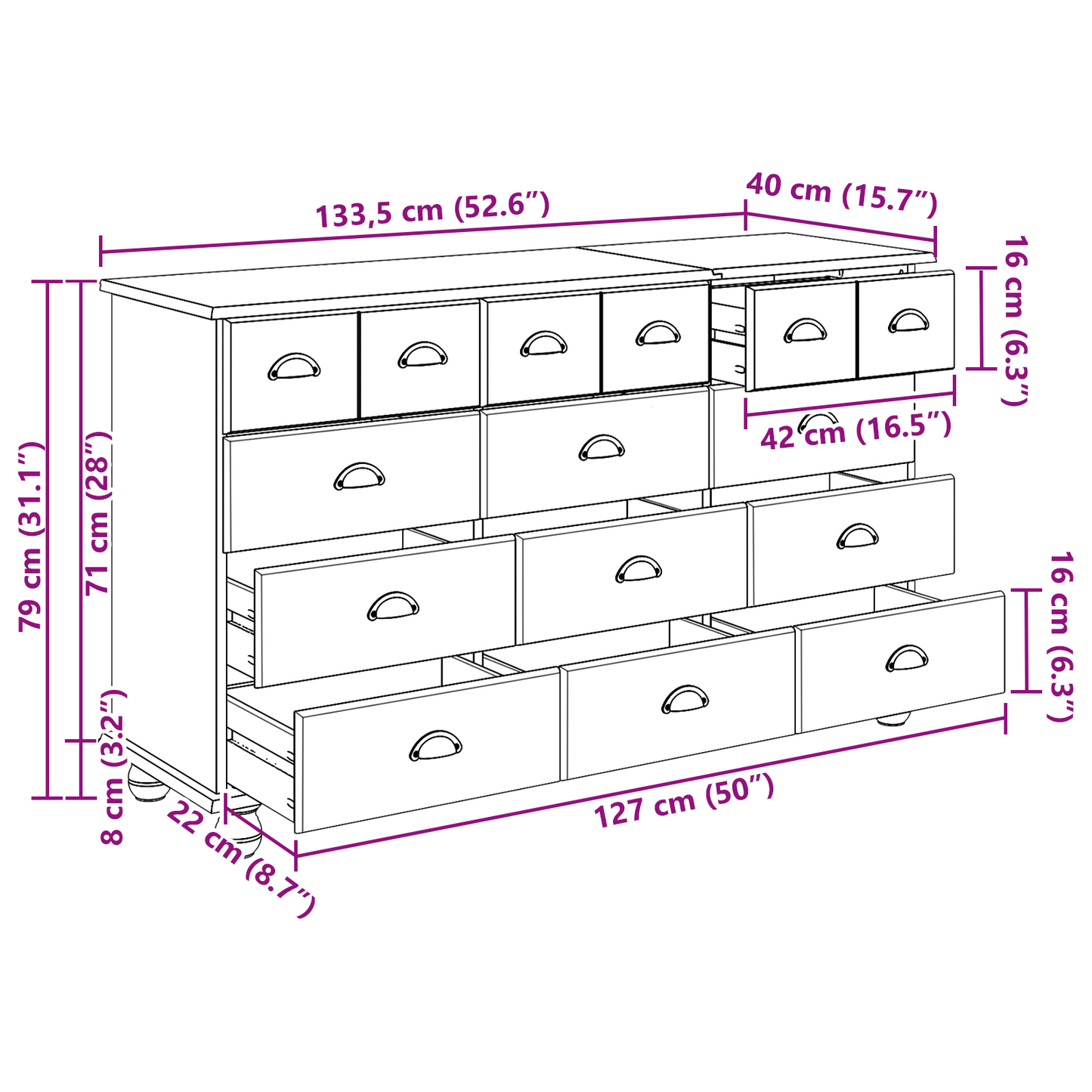 Byrå Vit 'ASKIM' 79x40x133.5 cm Massivt Trä Tall