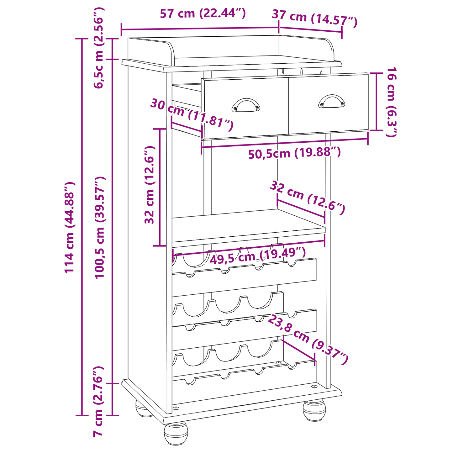 Vinställ "ASKIM" med 12 Flaskhållare Vit Massivt Trä Tall