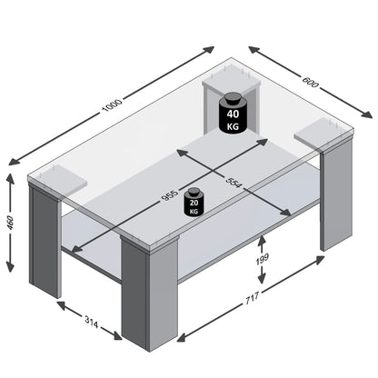 Soffbord ek med hylla 100x60x46 cm