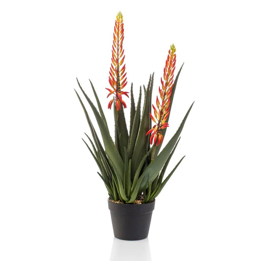 Konstgjord Konstväxt Aloe i kruka med 2 blommor 80 cm