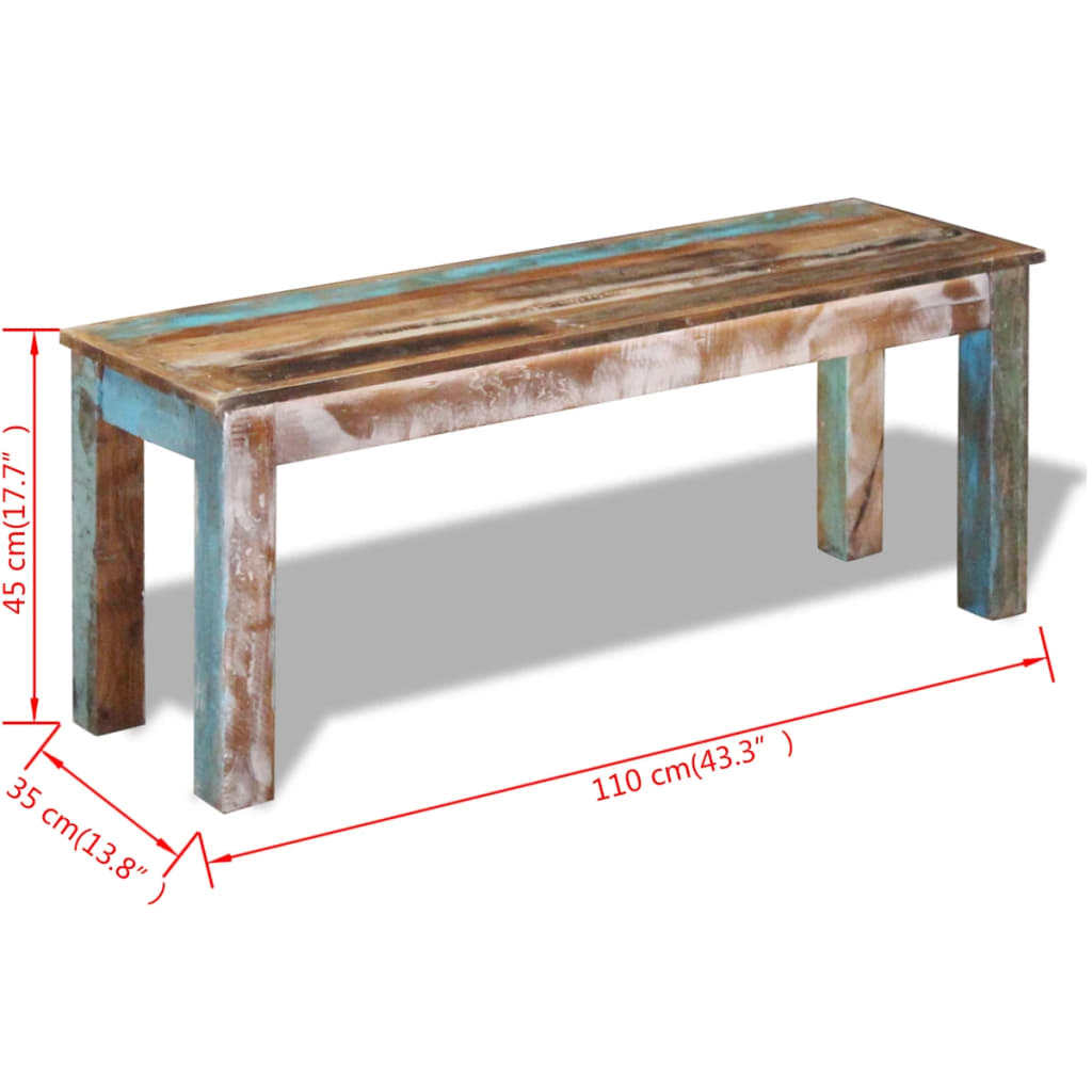 Istuinpenkki massiivi kierrätyspuuta 110x35x45 cm