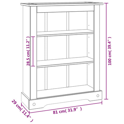 Bokhylla massiv furu i mexikansk möbelserie CORONAstil med 3 hyllor 81x29x100 cm