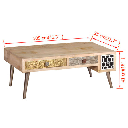 Soffbord massiv mangoträ med lådor 105x55x41 cm