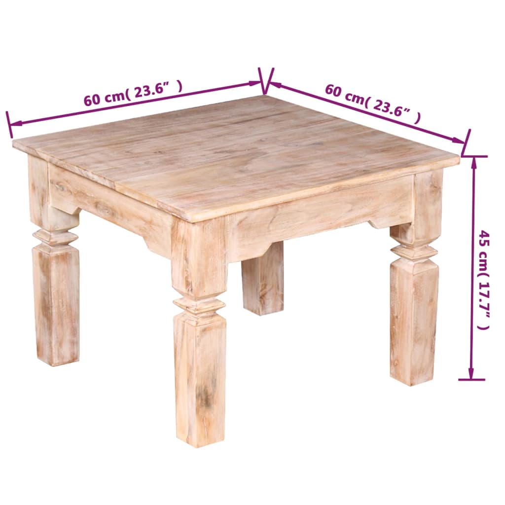 Soffbord natur massiv trä 60x60x45 cm