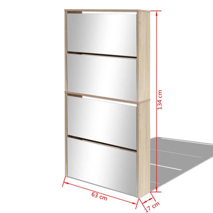 Skoställ Skoskåp ek med spegel 4 lådor 63x17x134 cm