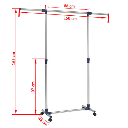 klädhängare Justerbar rostfritt stål 165x44x150 cm silver