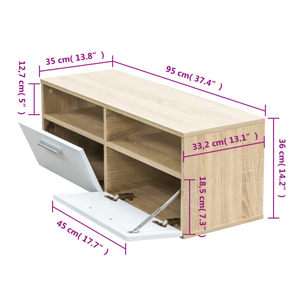 TV-möbel vit 95x35x36 cm ek och