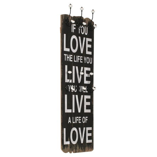 Vaateripustin Seinäasennus 6 koukulla LOVE LIFE 120x40 cm