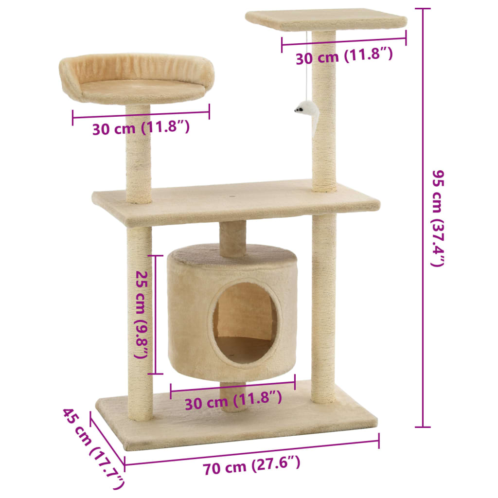 Kattmöbel mörkgrå Klösträd med sisalpelare 95 cm beige