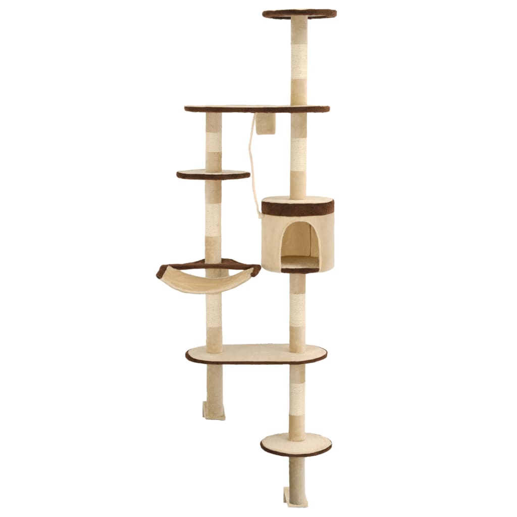 Kattmöbel Katträd väggmonterat med klöspelare i sisal 194 cm beige & brun