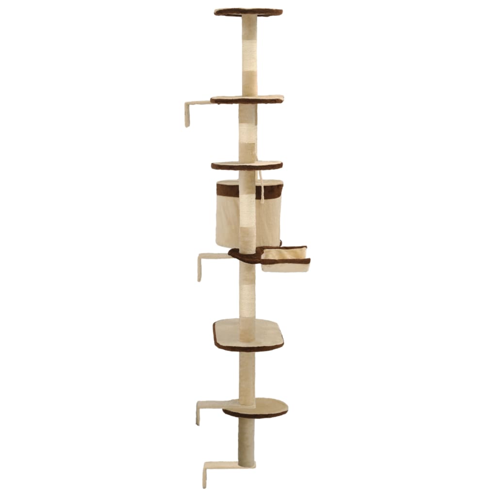 Kattmöbel Katträd väggmonterat med klöspelare i sisal 194 cm beige & brun