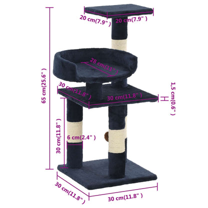 Kattmöbel mörkgrå Katträd med klöspelare i sisal 65 cm blå