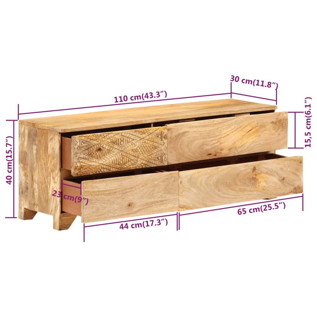 TV-möbel massiv trä mangoträ TV-bänk 110x30x40 cm