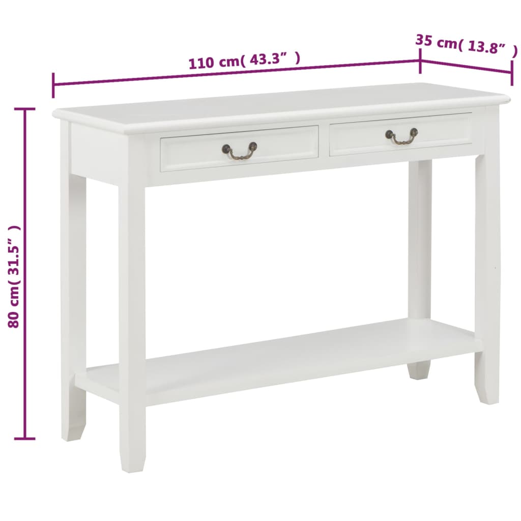 Avlastningsbord konsolbord vit 110x35x80 cm trä