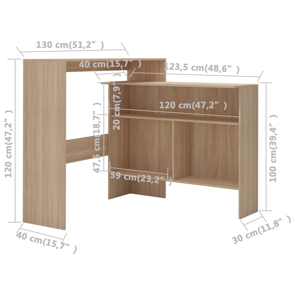 Barbord bistrobord ek med 2 bordsskivor 130x40x120 cm