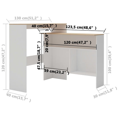 Barbord vit ek med 2 bordsskivo 130x40x120 cm