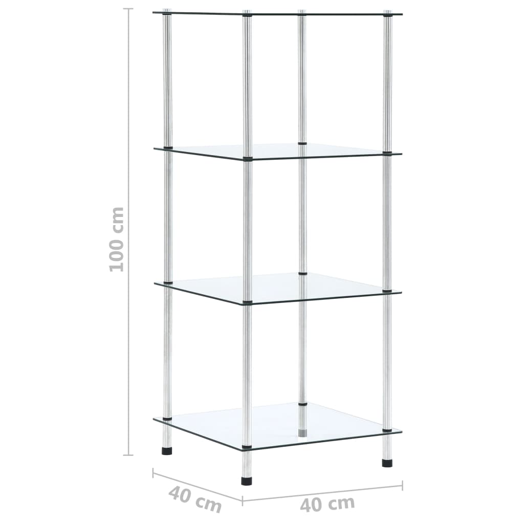 Kirjahylly läpinäkyvä 4 hyllyä 40x40x100 cm karkaistu lasi