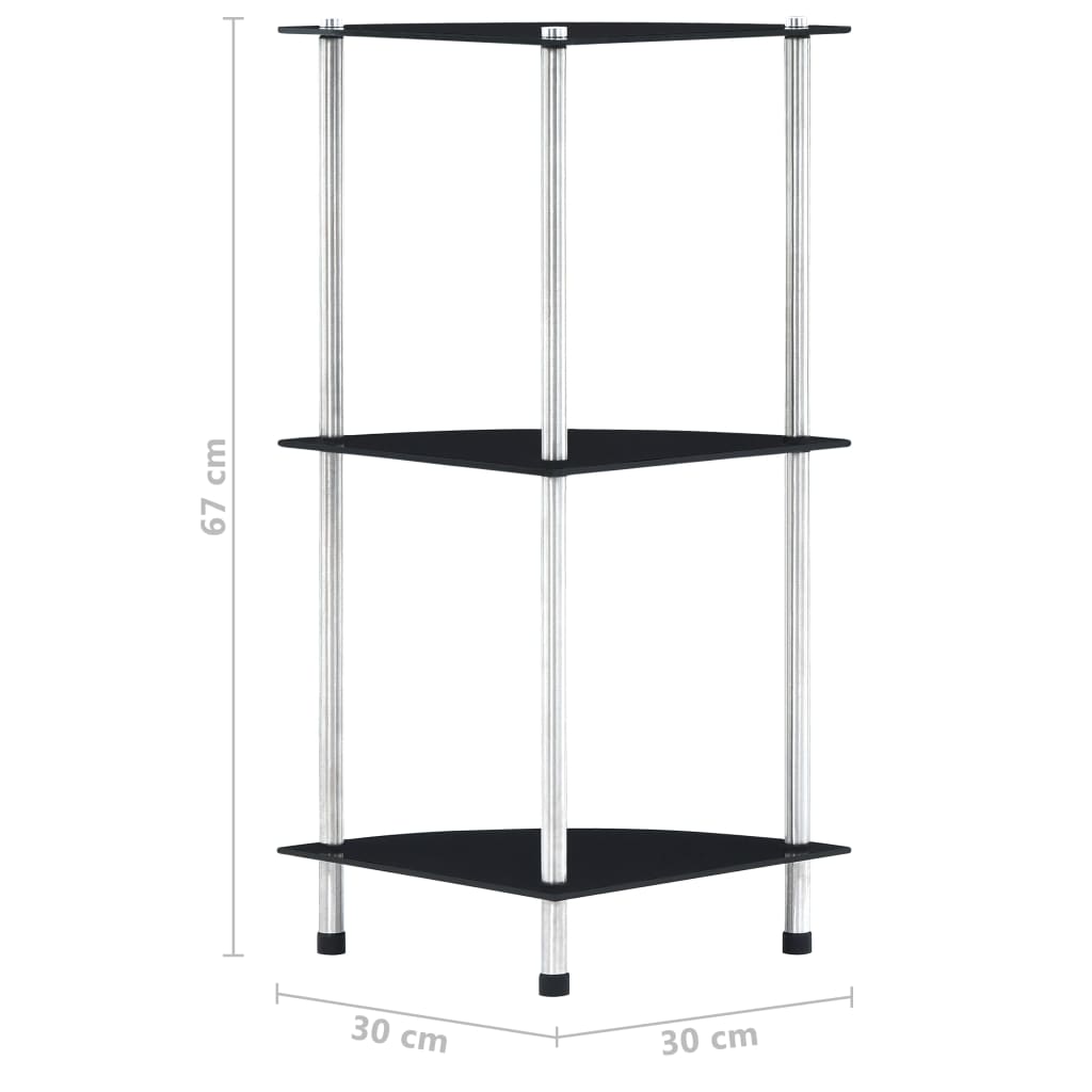 Kirjahylly musta 3 hyllyä 30x30x67 cm karkaistu lasi