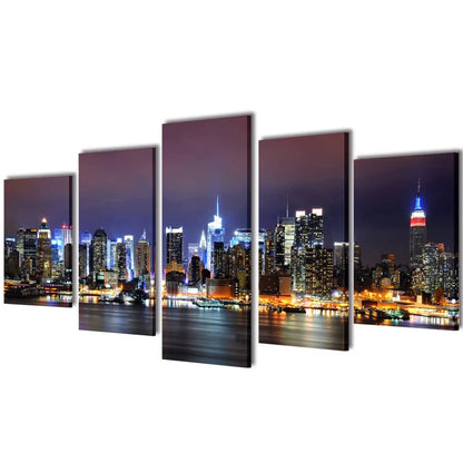 Seinäkoristelu Kangasmaalauksia setti 5 kpl New York Skyline 100 x 50 cm