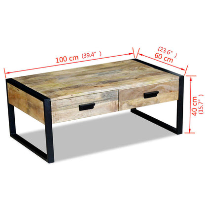 Soffbord massiv mangoträ med 2 lådor 100x60x40 cm