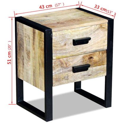 Sidobord massiv mangoträ med 2 lådor 43x33x51 cm