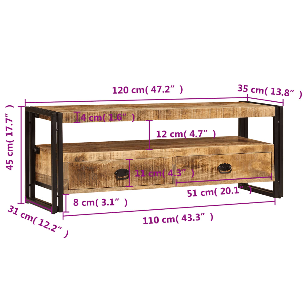 TV-möbel massiv trä mangoträ TV-bänk 120x35x45 cm