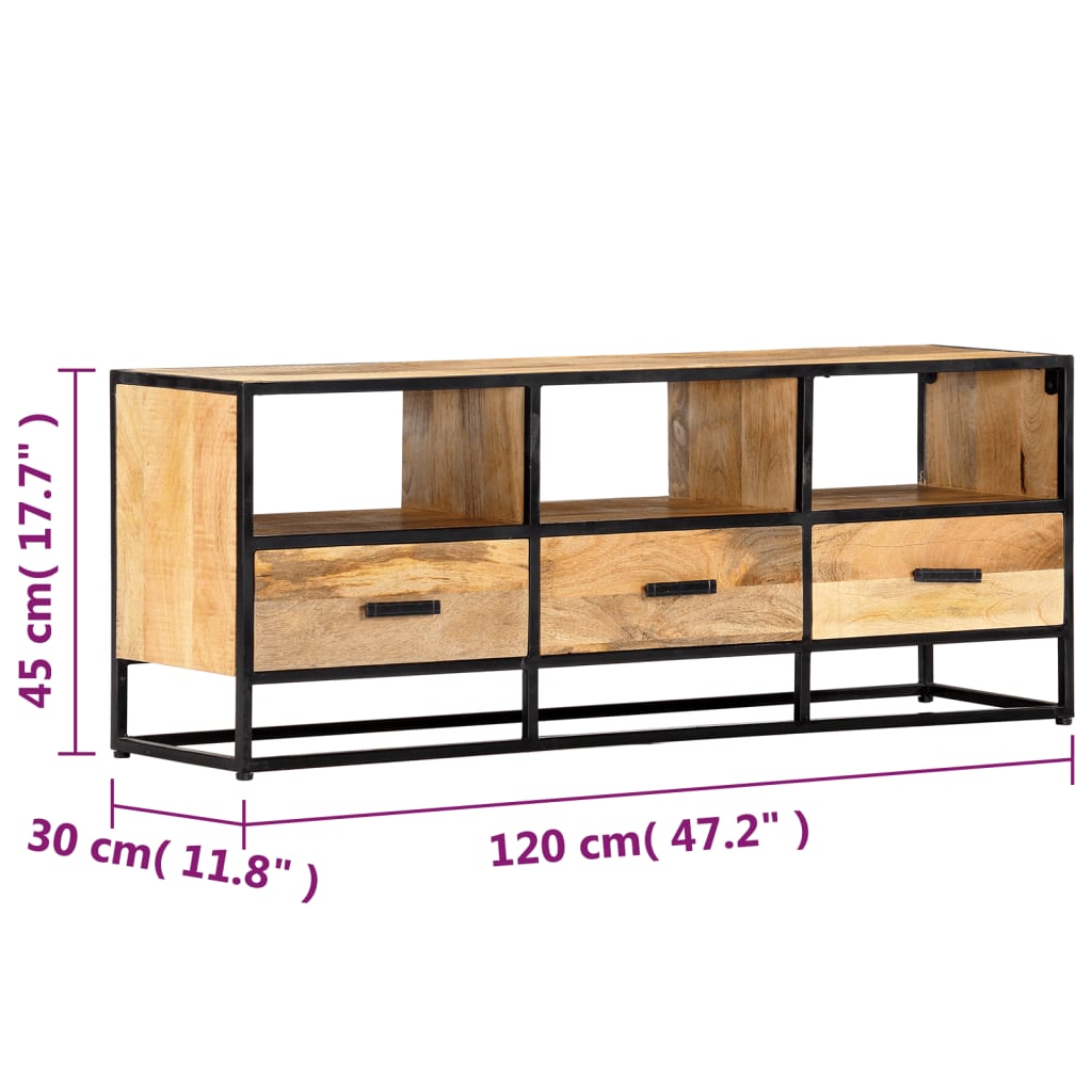 TV-möbel massiv trä mangoträ TV-bänk 120x30x45 cm