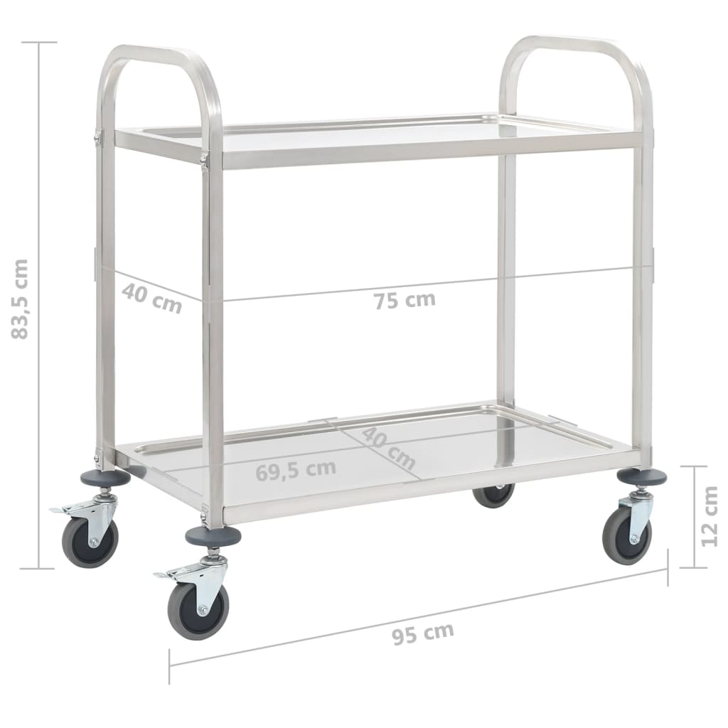 Keittiövaunu Tarjoiluvaunu 2 kerrosta 95x45x83,5 cm ruostumaton teräs