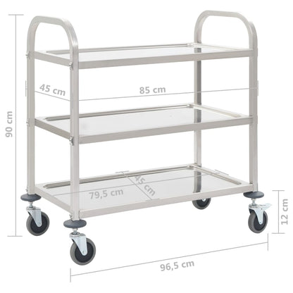 Keittiövaunu Tarjoiluvaunu 3 kerrosta 96,5x55x90 cm ruostumaton teräs