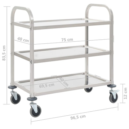 Keittiövaunu Tarjoiluvaunu 3 kerrosta 95x45x83,5 cm ruostumaton teräs