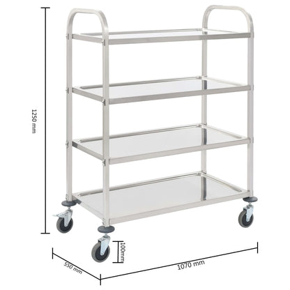 Keittiövaunu Tarjoiluvaunu 4 kerrosta 107x55x125 cm ruostumaton teräs