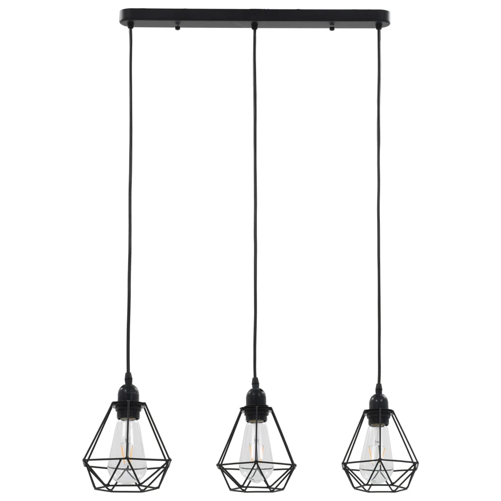 Taklampa med diamantdesign svart 3 x E27-lampa