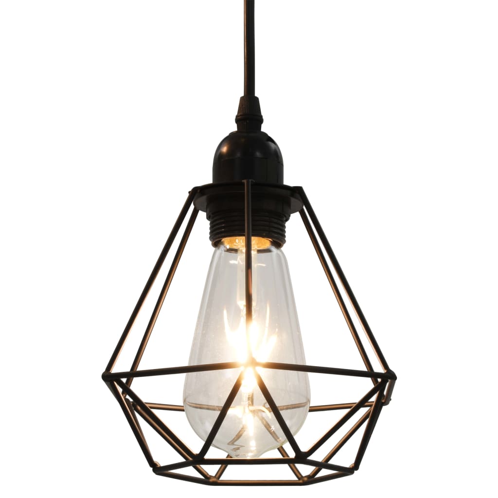 Taklampa med diamantdesign svart 3 x E27-lampa