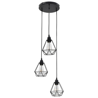 Taklampa med diamantdesign svart 3 x E27-lampa