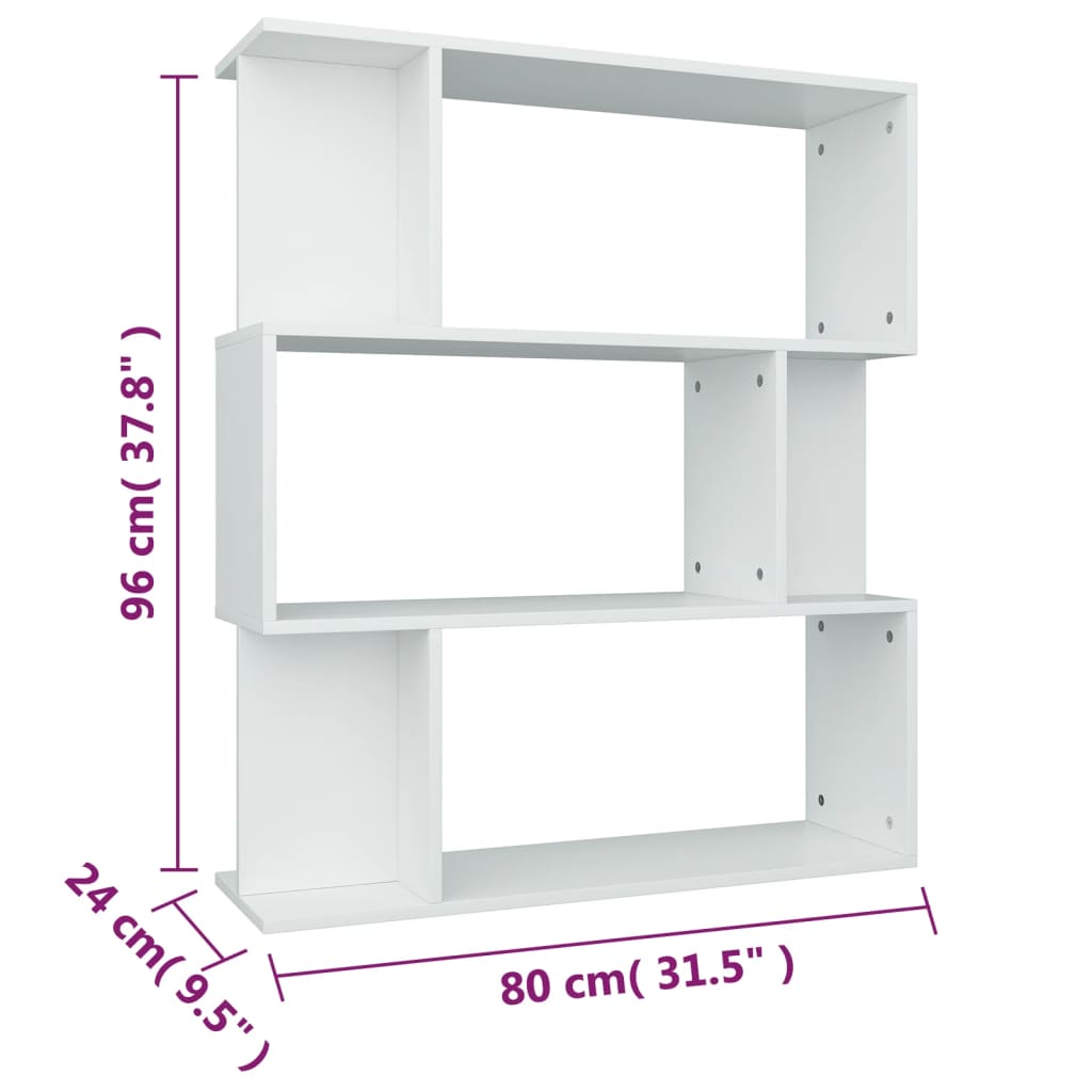 Valkoinen kirjahylly 80x24x96 cm