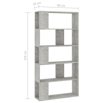 Kirjahylly betonin harmaa 80x24x159 cm