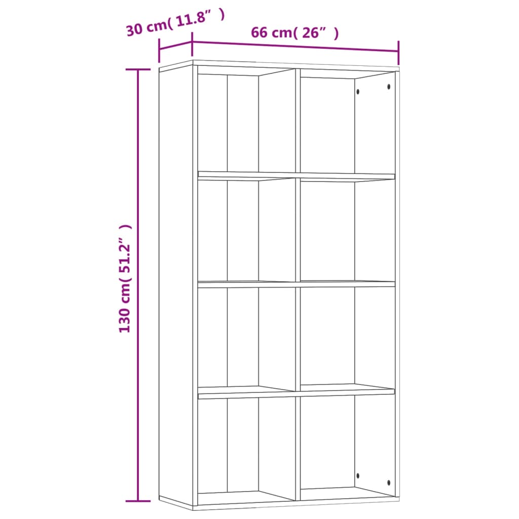 Kirjahylly betonin harmaa 66x30x130 cm