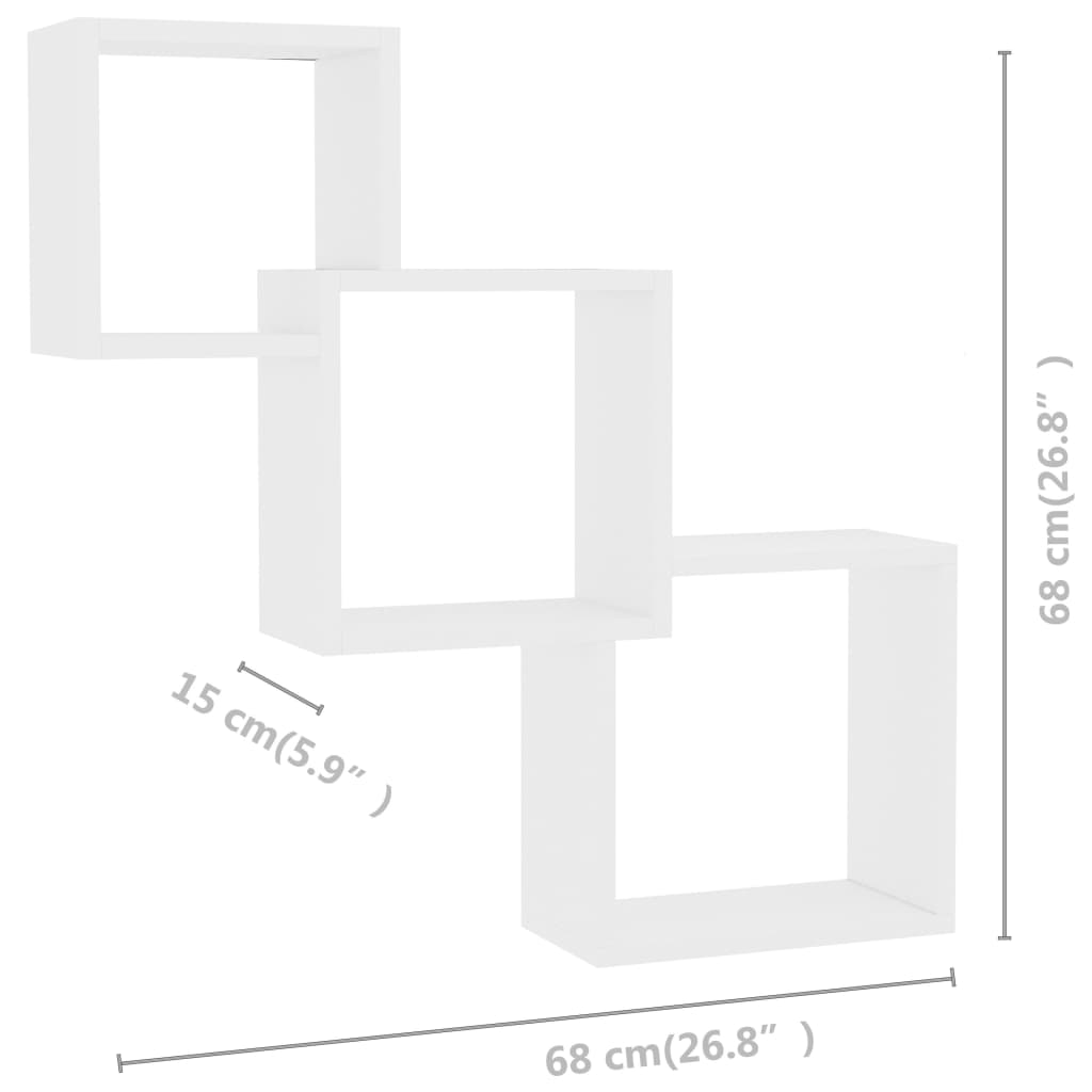 Kirjahylly Cube hyllyt valkoiset 68x15x68 cm