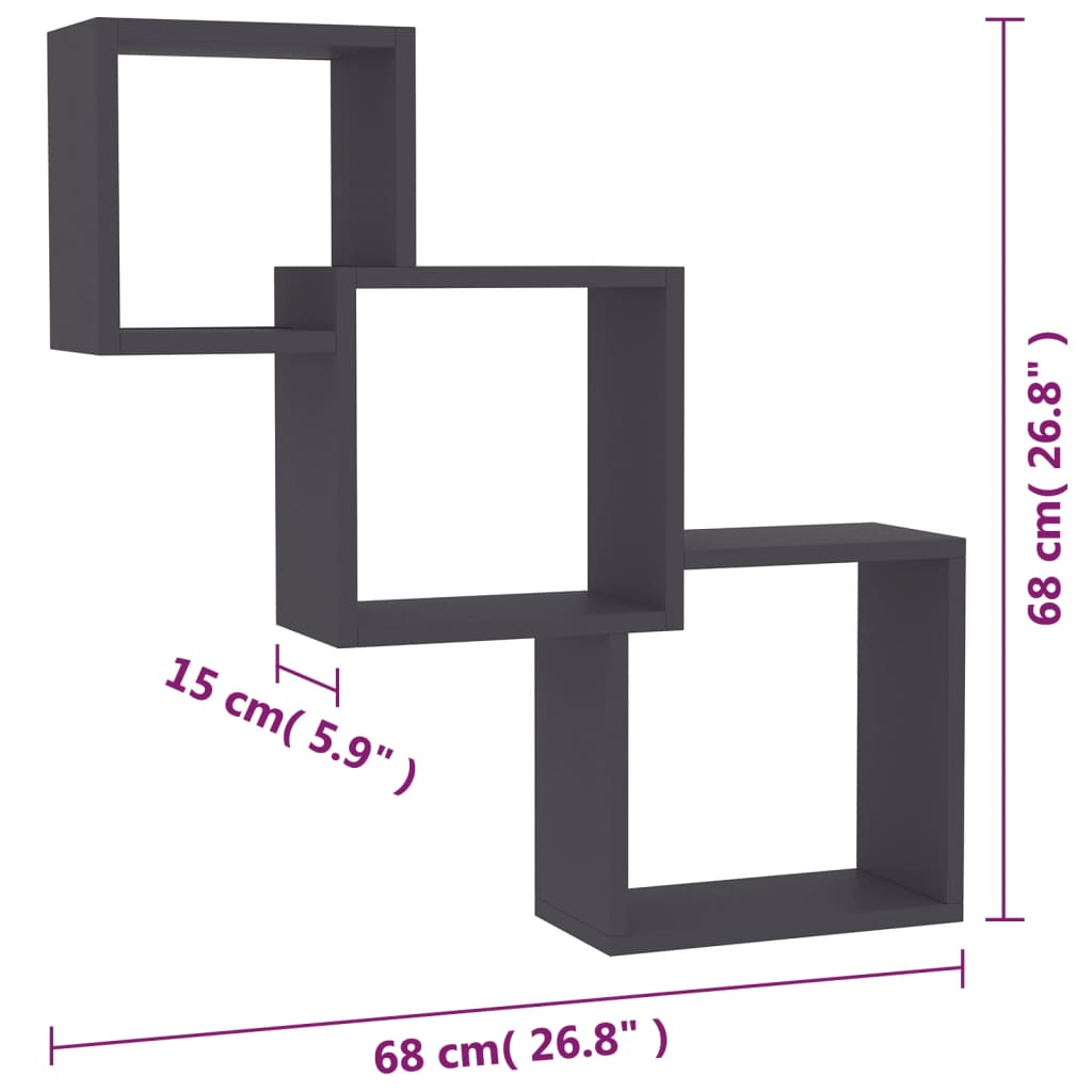 Kirjahylly Cube hyllyt harmaa 68x15x68 cm