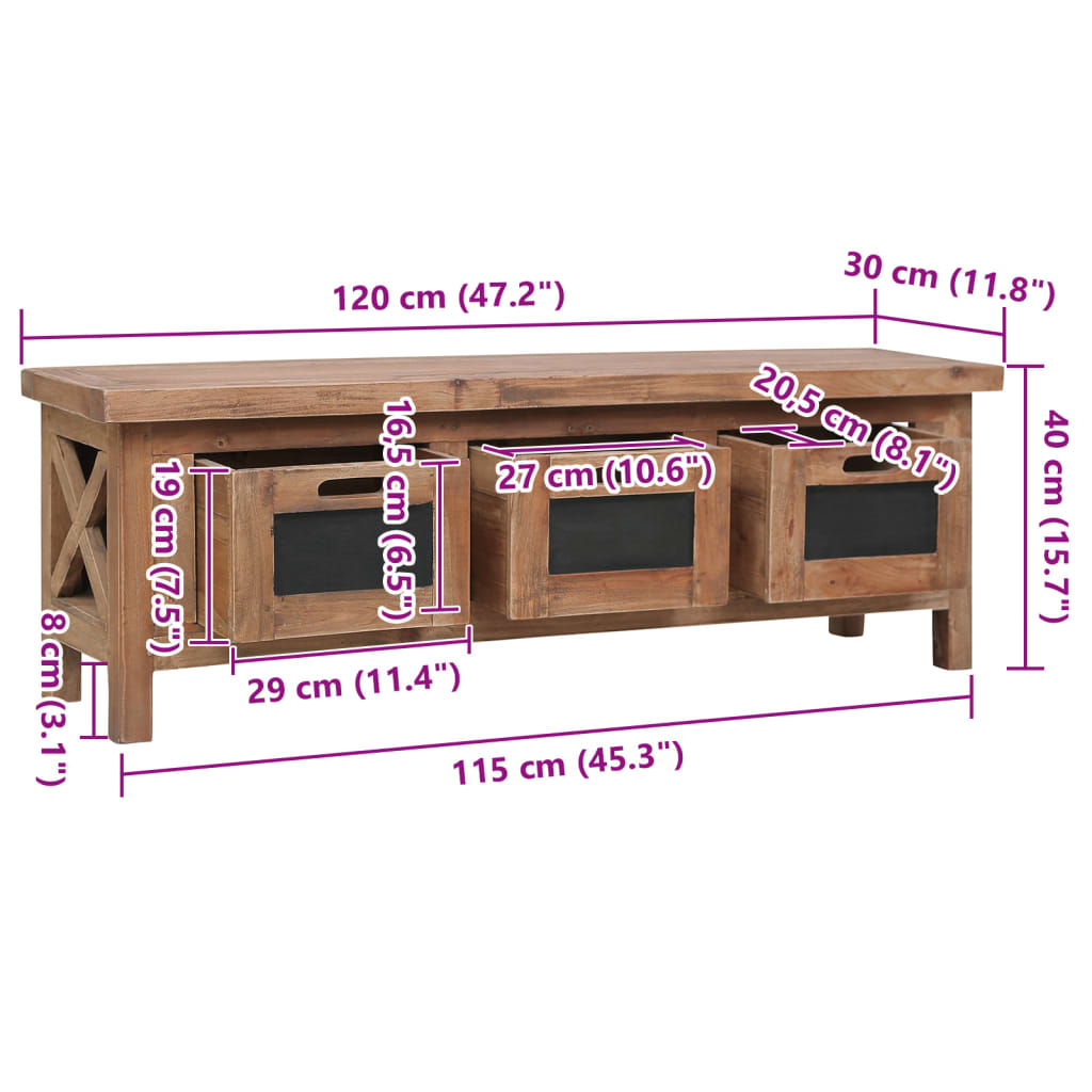 TV-möbel massiv trä mahogny TV-bänk med 3 lådor 120x30x40 cm