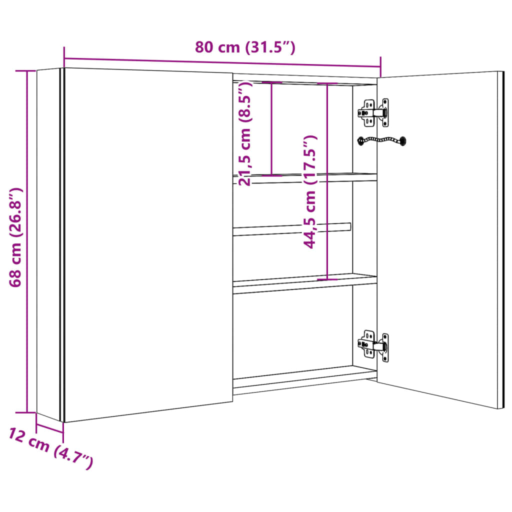 Badrumsskåp med spegel LED 80x12,2x68 cm