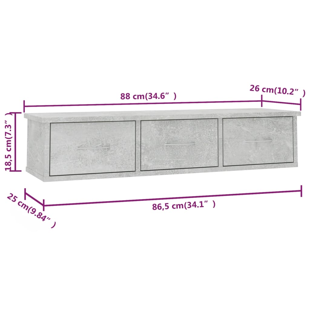 Seinäkaappi betonin harmaa 88x26x18,5 cm