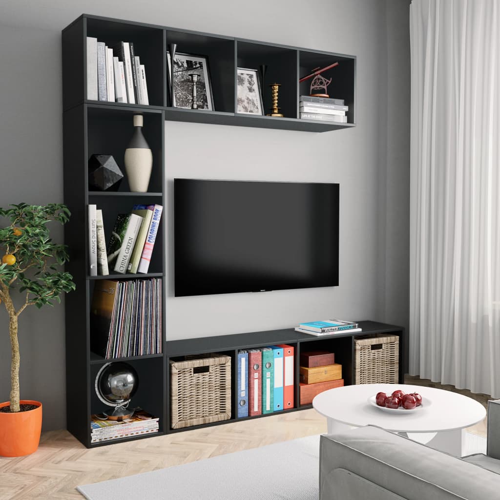 TV-möbel svart TV-möbel svart TV-bänk set 180x30x180 cm 3 st