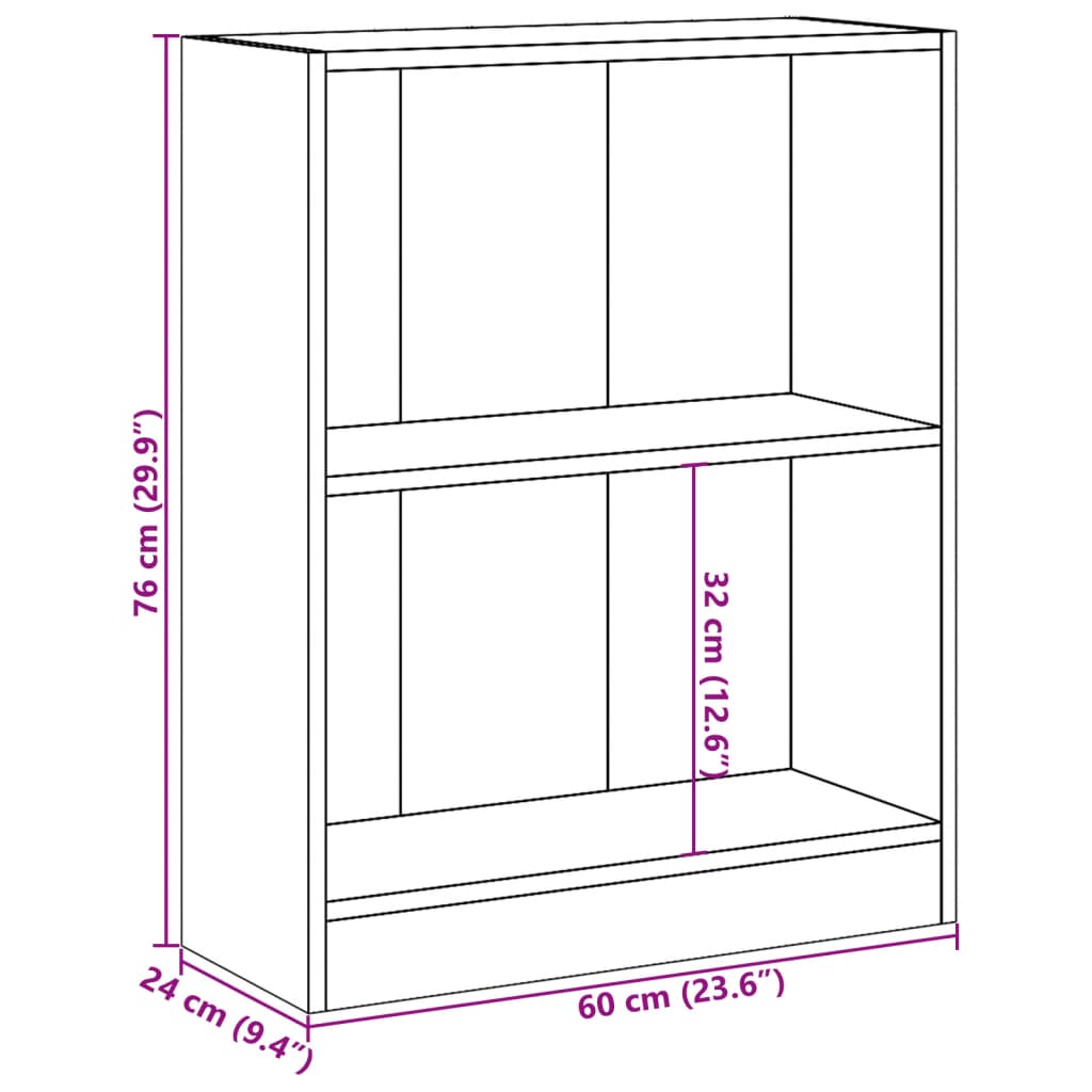 Bokhylla svart 60x24x76 cm