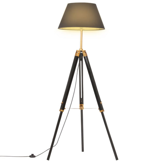 Golvlampa svart och guld massivt teak 141 cm