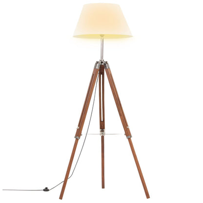 Golvlampa brun och vit massiv teak 141 cm